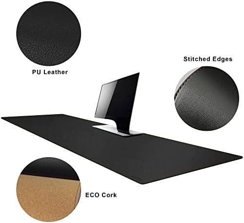 MAIDERN Cork & Leather Desk Pad, 63” x 23.6” Large XXL Desk Ma (Black) - Image 3