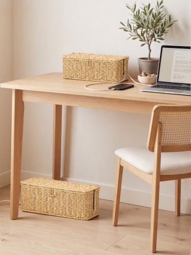 Cable Management Box, Cord Organizer with Lid & Cable Ties - Natural, M - Image 6