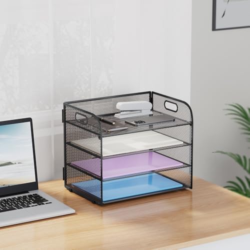Marbrasse 4 Tier Paper Organizer Letter Tray - Mesh Desk File Organizer with Handle, Paper Sorter Organizer for Letter/A4 Office File Folder Holder (Black, 12.6" x 9.1" x 10.7") (Pack of 2) - Image 7