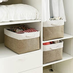 TheWarmHome Organization and Storage Basket for Organizing - X Large - 3 Pack 17.7L×13.8W×9.8H in Collapsible Storage Bin for Shelves, Fabric Basket for Gifts Organizer Toy Closet (White & Khaki) - Image 3