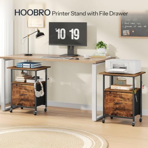 HOOBRO Printer Stand with File Drawer, 2 Tier Under Desk Printer Table - Image 2