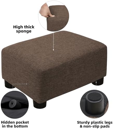 CAROLMADE Small Foot Stool Ottoman Footstool with Legs Under Desk Footrest for Living Room Bedroom and Office,Linen-Brown - Image 5