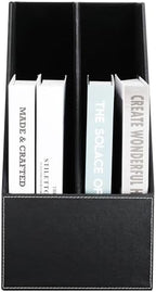 KINGFOM Wooden Leatherette Desktop File Folder Organizer and Document File Stand Journals Magazine Rack 2 Slots (black) - Image 6