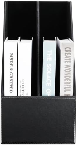 KINGFOM Wooden Leatherette Desktop File Folder Organizer and Document File Stand Journals Magazine Rack 2 Slots (black) - Image 6