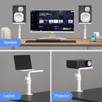 suptek Clamp-on Speaker Stand Desk Mount Set, Height Adjustment, Tilt, Swivel, 9.6 x 8.8 inch Trays, Universal Audio Holders for Computer and Bookshelf Speakers, Elevated Sound, 2 Pack, White, SDM001W - Image 6