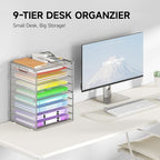 Cawukege 9 Tier Paper Organizer with Handle, Large Capacity Desk Organizer Mesh File Folder Letter Paper Tray Desktop Document Sorter for Classroom, School, and Office Accessories Organization- Silver - Image 2