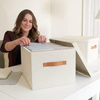 Decorative File Organizer Box Set of 2 - Collapsible Linen Filing Cabinets - Image 6
