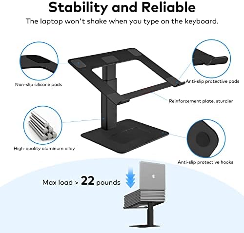 Laptop Stand for Desk, Ergonomic Aluminum Laptop Stand Adjustable Height from 7-15", Sitting and Standing Laptop Riser for 10-17" Notebook - Image 5