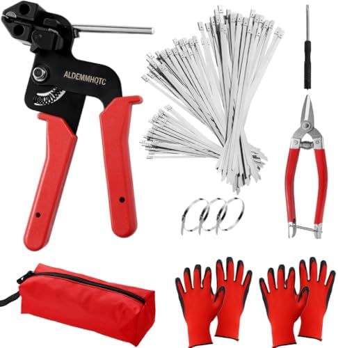 Metal Zip Tie Tool 300PCS (100 Each: 7.8/12/15.7 Inch) Stainless Steel Cable Tie Gun Kit | Self-Locking Fastening & Cutting Tool Metal Zip Tie Gun for Fencing, Exhaust Pipes, Automotive (Red) by Unknown