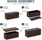 ALASDO 43 Inch Folding Storage Ottoman Bench with Hidden Storage, PU Leather Ottoman Foot Rest Stool, End of Bed Bench for Bedroom, Living Room, Entryway and Closet, Brown - Image 5