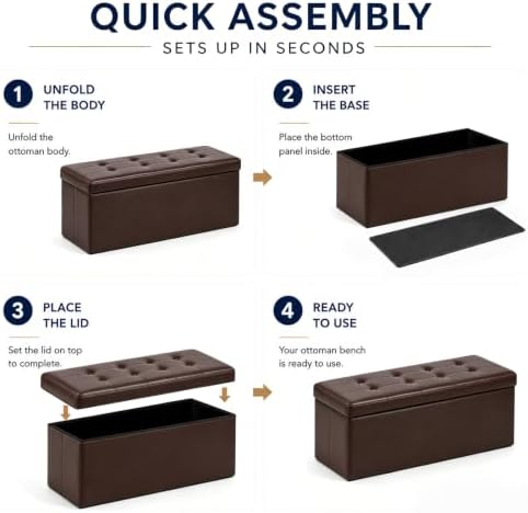 ALASDO 43 Inch Folding Storage Ottoman Bench with Hidden Storage, PU Leather Ottoman Foot Rest Stool, End of Bed Bench for Bedroom, Living Room, Entryway and Closet, Brown - Image 5