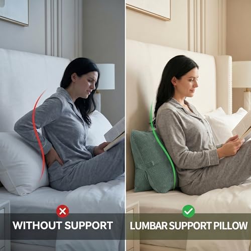 Pat. Pend. Corduroy Lumbar Support Pillow for Sitting and Posture Support, Triangle Cushion for Bed, Sofa or Couch, Reading Back Pillow with Removable Washable Cover, Peacock Blue - Image 3