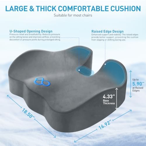 BlissTrends Extra Thick Seat Cushion for Office Chair & Car Seat, LightGrey - Image 2