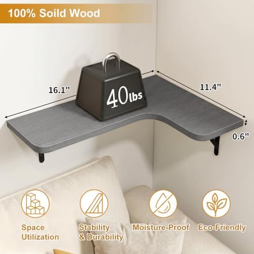 Fixwal Conner Shelves Wall Mounted for Decor, Grey, Set of 5 - Image 3