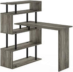 Furinno Classic Desk, 40" Wide L-Shape Gaming Desk, Computer Desk, Writing Desk with 5-Tier S-Shaped Side Shelves for Home Office, Study Room, Dorm, Bedroom, French Oak - Image 5