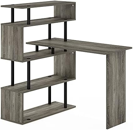 Furinno Classic Desk, 40" Wide L-Shape Gaming Desk, Computer Desk, Writing Desk with 5-Tier S-Shaped Side Shelves for Home Office, Study Room, Dorm, Bedroom, French Oak - Image 5