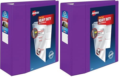 Avery Heavy-Duty View 3 Ring Binder, 5 Inch One Touch EZD Rings, 2.3/4.8 Inch Spine, 1 Purple Binder (79816) (Pack of 2) by Avery