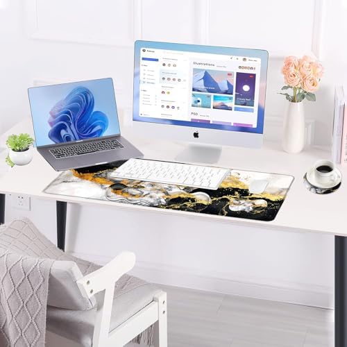 Large Keyboard Mouse Pad Set, Extended Mouse Pad+Keyboard Wrist Rest Support, Memory Foam Ergonomic Easy Typing, 4Pcs (31.5×11.8 in) Desk Pad Set for Office Home,Black and White Gold Marble - Image 3