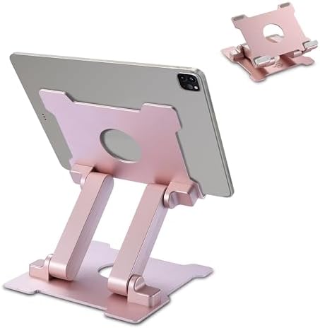 KABCON Tablet Stand,【Updated】 Adjustable Eye-Level Aluminum Solid Desktop Stand Holder,Compatible with iPad Series,Microsoft Surface Series,Samsung,Kindle Fire,Etc.Up to 15'' Tablets-Pink by KABCON