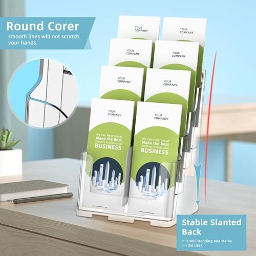 PPH-Sisy Acrylic Brochure Holder 8.5 x 11 inch, 4 Tier Magazine Stand Clear Literature Organizer Pamphlet Holder with Removable Divider for 4 x 9 inch Brochures for Wall Mount or Desktop - Image 5