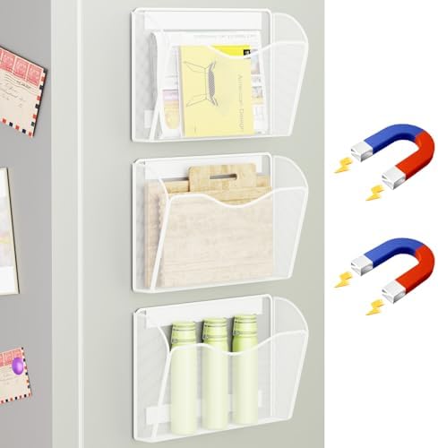 Magnetic File Holder - Heavy Duty Wall File Organizer for Refrigerator & Whiteboard - Strong Magnet Mail Holder & Magazine Rack, No Drilling Document Storage Basket for Office Cabinet by GDINDINFAN