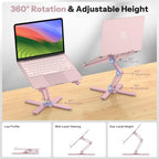 OMOTON LA10 360° Rotating Laptop Stand Riser Foldable for Desk, Pink - Image 2