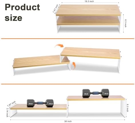 YGYQZ Adjustable Monitor Stand Riser, 7.67"×19.3" Dual Monitor Desk Stand - Image 6