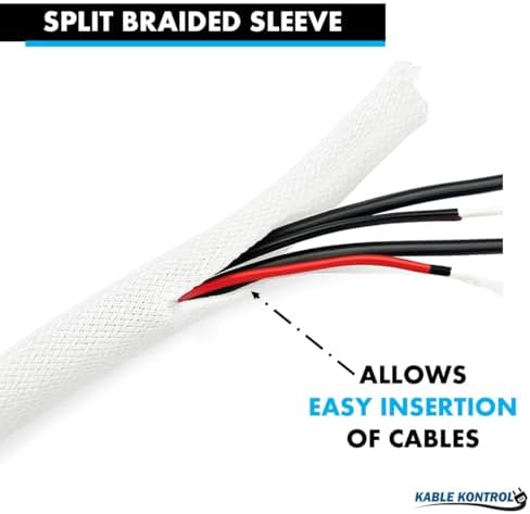 Kable Kontrol Braided Cable Sleeve Split Wrap 3/8" 150 Ft - White - Image 3