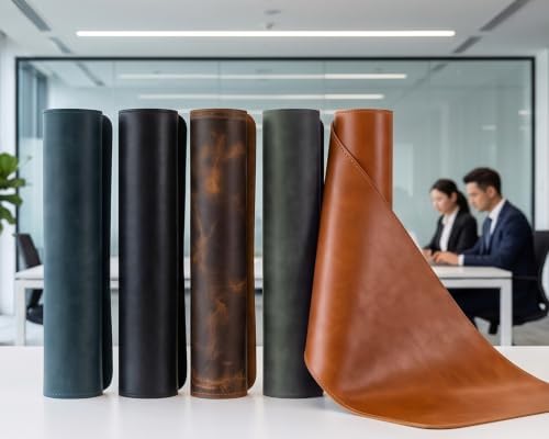 LEATHER VILLAGE Real Leather Desk Pad Thick Double Layer Desk Mat Cognac. - Image 3