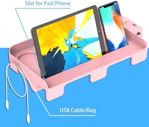 Hiree Bedside Shelf for Dorm Bunk Bed with USB Charging Port and 2 AC Outlets, Bed Side Table Tray Organizer, College Dorm Essential, Clip On Bedside Tray, Cool Teen Girls Trendy Stuff (Pink) - Image 7