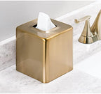mDesign Metal Square Tissue Box Cover, Modern Facial Paper Holder - Accessories for Bathroom Vanity Countertop, Bedroom Dresser, Night Stand, Desk, Office and End Table - Unity Collection - Soft Brass - Image 2