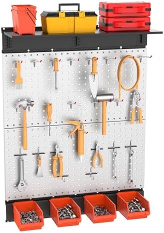 TORACK Metal Pegboard with Accessoreis for Garage Wall, Tool Organizer Pegboard with Hooks, Wall Mounted Bins/Shelf, Tool Storage Peg Board for Wall(Grey) by TORACK