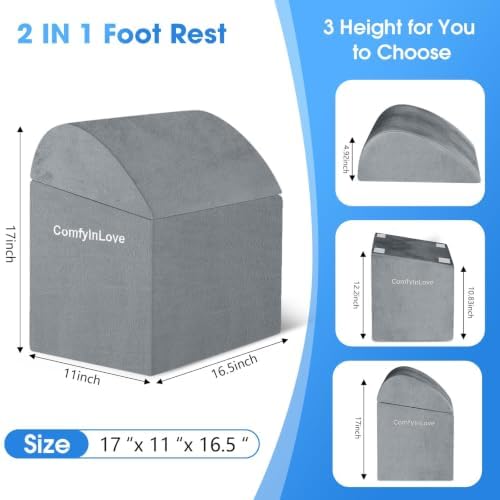 Foot Rest for Under Desk with 3 Heights, Foot Stool, Light Grey - Image 2