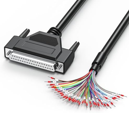 DB37 Female to Bare Wire with Cable Marker 3.3FT, D-SUB 37-Pin Connector to Single end Cable with Terminal,Multicore 37 Wire All Provided with Wiring Terminals-Black by JUXINICE