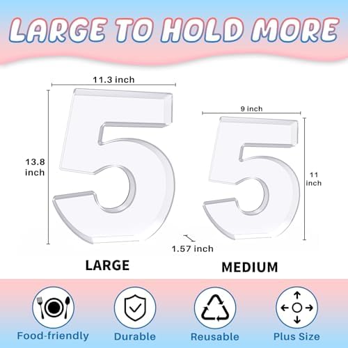 13.8" Extra Large Acrylic Number Charcuterie Board Box, Reusable Fillable Number Cake Candy Dish Display Serving Tray for Birthday Anniversary Party Decoration (5) - Image 2