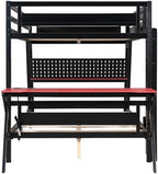 Polibi Full Over Full Bunk Bed with 2 Built-in Gaming Desks, USB Charging Ports & Pegboard Organizer, Heavy-Duty Gaming Bed Frame for Teens/Adults, Red (Full Size) - Image 4