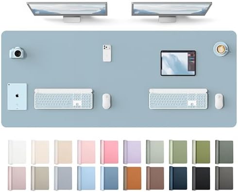 YSAGi Leather Desk Protector, Office Mat, Large Mouse Mat, Non-Slip PU Leather Blotter, Laptop Desk Mat, Waterproof Writing Pad for Office and Home(Ice Blue, 63" x 24") by YSAGi