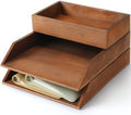 Beeveer 3 Pcs Wooden Letter Tray Stackable 3 Layer Paper Tray, Brown by Beeveer