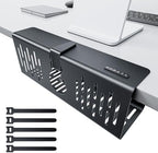 NODOCA No Drill Under Desk Cable Management Tray, 14'' Wire Management, Punch-Free Clamp on, Metal Cable Tray, Wire Organizer Under Desk, Under Desk Basket for Office and Home, Black by NODOCA