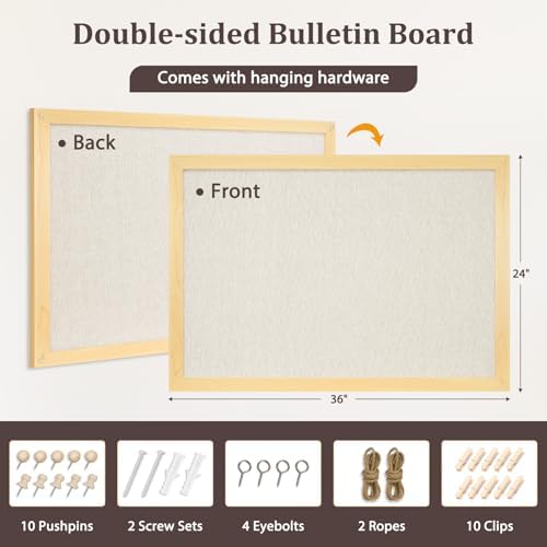 DOLLAR BOSS Bulletin Boards with Linen, 36"x24" Cork Board, Natural Wood - Image 5