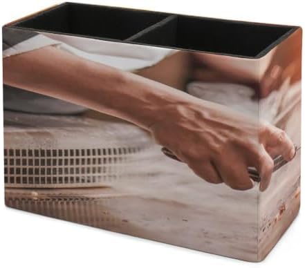 PU Leather Multi-Compartment Pen Holder Desktop Organizer Pencil Cup Storage Caddy for Office Home Supplies Hand of Man Take Cooking of Meat with Vegetable Grill Chef Cooking Wagyu Beef in Japanese Te - Image 7