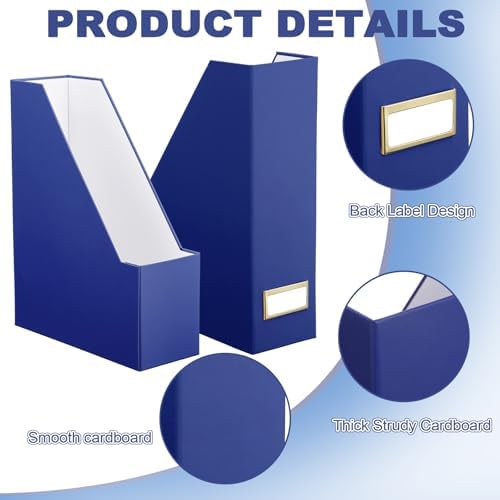 Feifeiya Magazine Holder Set of 6 Cardboard File Holder Desk, Navy Blue - Image 3