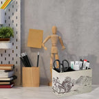 PU Leather Multi-Compartment Pen Holder Desktop Organizer Pencil Cup Storage Caddy for Office Home Supplies Hand Drawn of Two Cowboys Riding Horses in Desert - Image 6