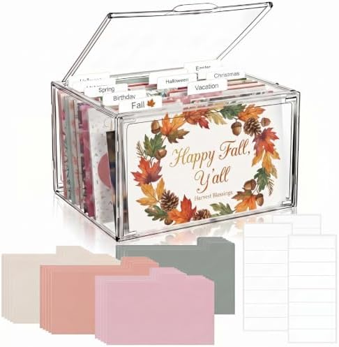 Tenceur Acrylic Greeting Card Organizer & Storage Box with 20 Colorful Removable Adjustable Dividers and Labels for Holiday Birthday Wedding Cards Photos, Crafts, Scrapbooking, Paper, Envelopes by Tenceur