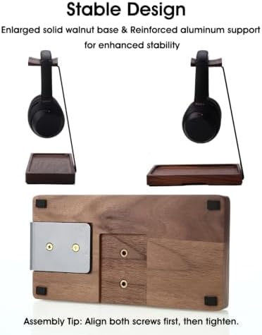 Walnut Headphone Stand, Wood Headset Holder with Storage for Desk - Image 4