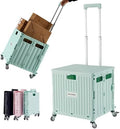 MACOPRO Folding Utility Cart Portable Rolling Crate Handcart Shopping Trolley Collapsible Tool Box, with Lid, Basket on 4 Rotate Wheels, for Grocery, Office, Teacher, Travel Shop Move Luggage (Green) by MACOPRO