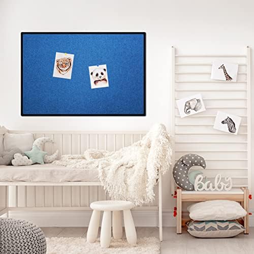 JILoffice Cork Linen Bulletin Board 36 X 24 Inch (Blue), Black Aluminum Frame Wall Mounted Board Memo Pin Board for Office Home and School - Image 5