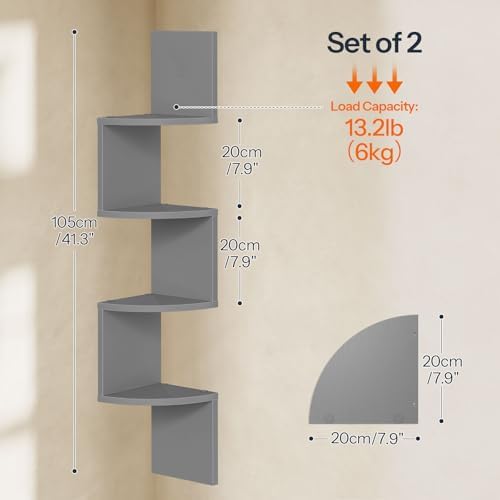 HOOBRO Corner Shelf Wall-Mounted, Set of 2 Floating Corner Shelves for Wall - Image 2