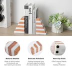 Karibiber Marble Book Ends, Non-Skid Bookends for Shelves, Composite Bookend with Natural Stone, Heavy Duty Book Stopper, Collected CDs and Oversized Books Organizer, White & Red Decorative Bookends - Image 2