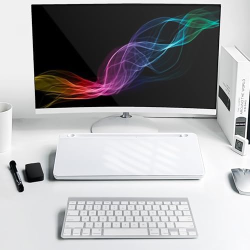 Glass Desktop Whiteboard with Storage 15" x 7" Desk Dry Erase Board with Marker & Eraser Compact Desk Organizer Computer Keyboard Stand Desk Board Buddy for Office, Home, School - Image 7